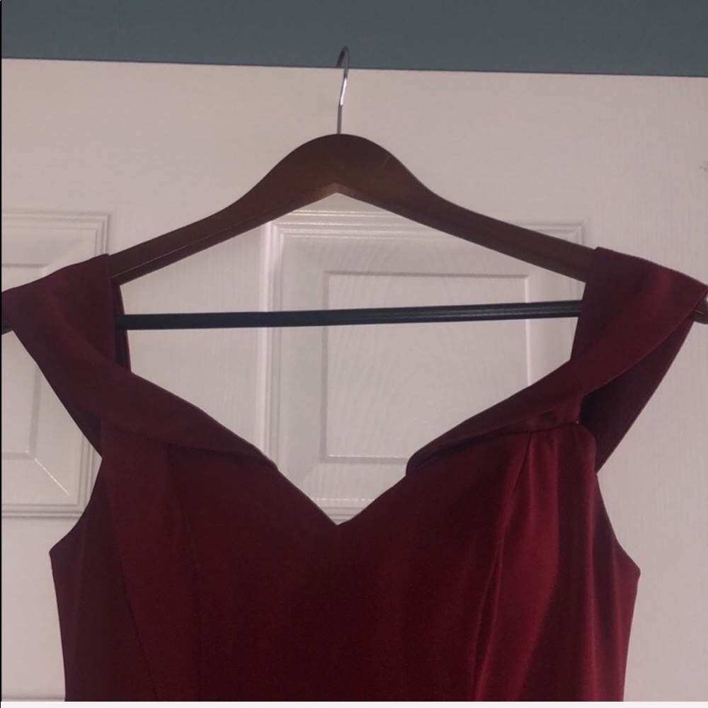 Burgundy Mermaid Off-The-Shoulder Dress - Picture 3 of 8